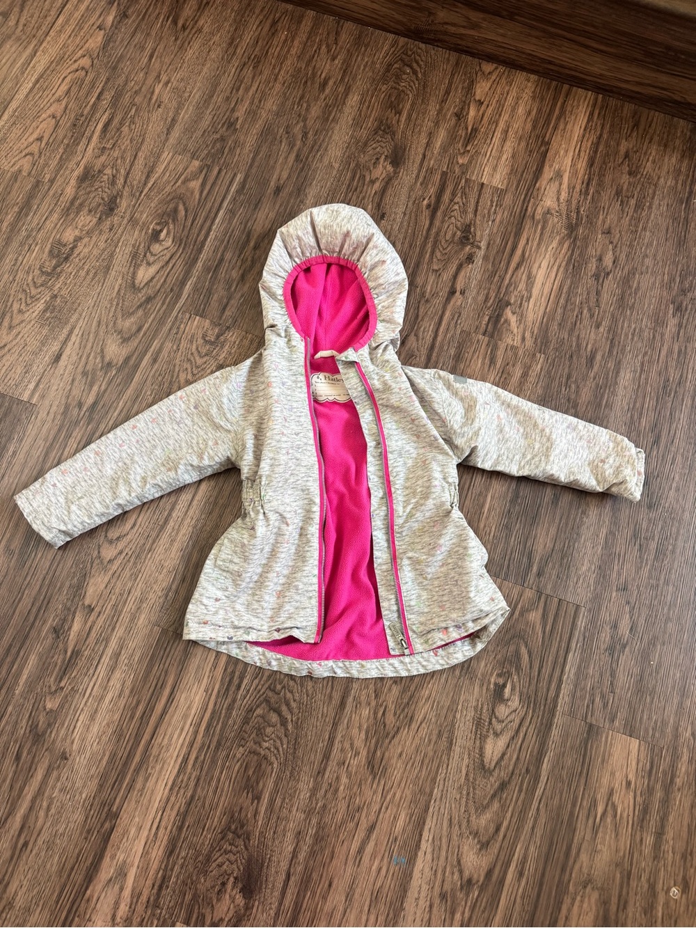 Hatley Heather Gray Girls' Hooded Puffer Jacket with Pink Lining